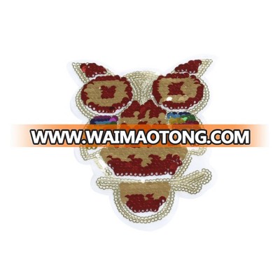 Owl Puff Embroidery sequin reversible sew on Patch for School Uniform