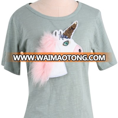 3d flock patch with unicorn patch for garments